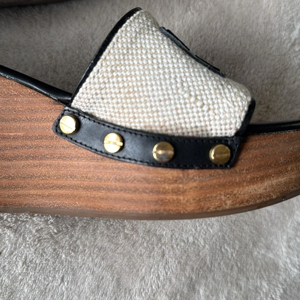 Tory Burch Black and Cream Wedge Sandals - Picture 7 of 13